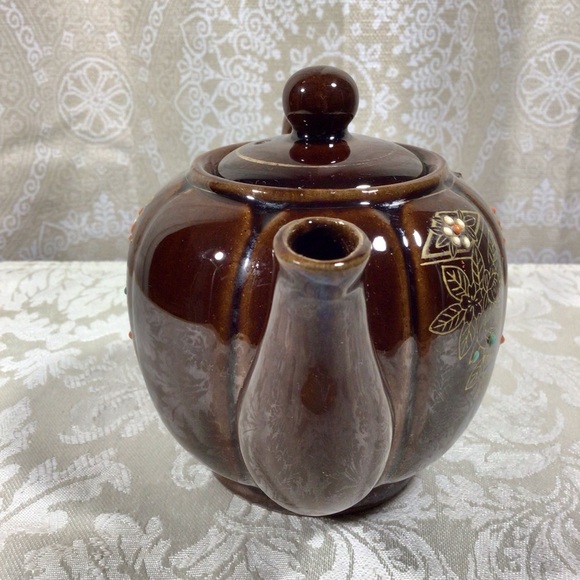 Vintage 1940’s Ceramic Brown Moriage Gold Gilt Teapot - Japan - Picture 3 of 8